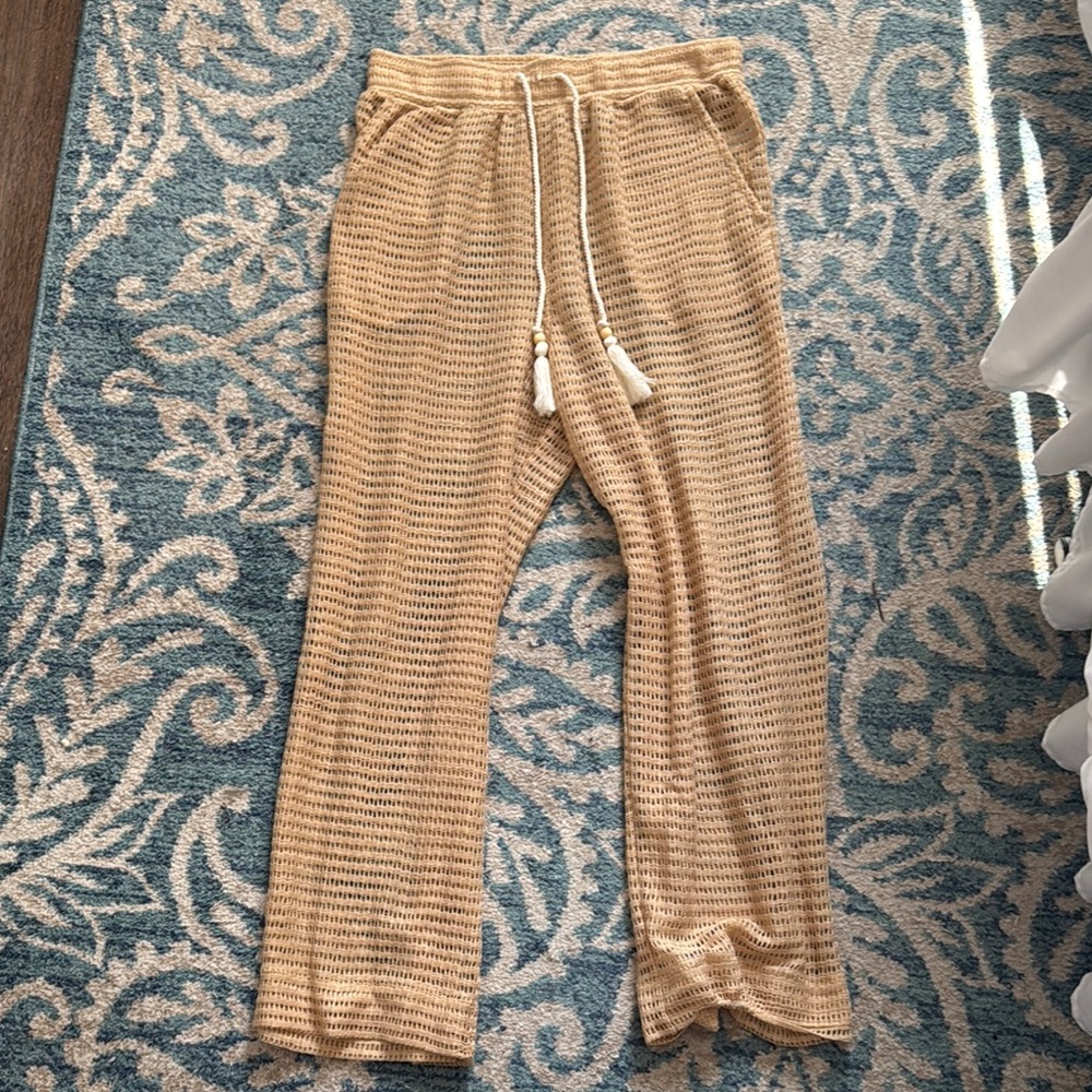 Beige Knit Drawstring Pants (beachy)